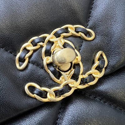 Chanel 19 Maxi Flap in Black Lambskin and 3-tone HW (Model: AS1162)