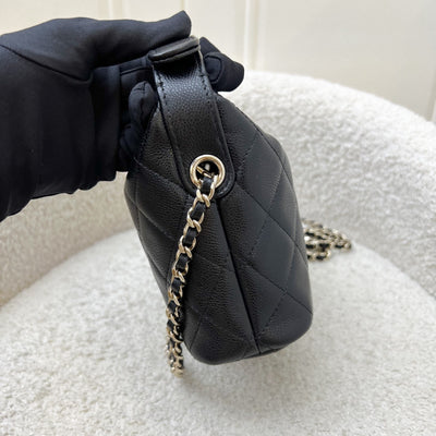 Chanel Classic Quilted Hobo Clutch on Chain in Black Caviar and LGHW (Model: AP4386)