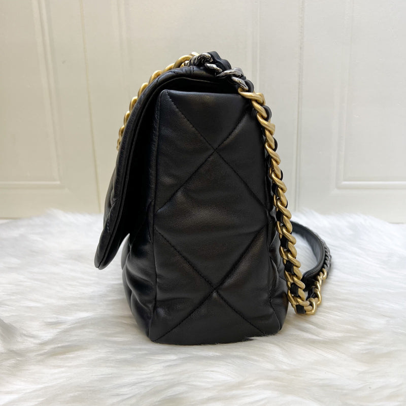 Chanel 19 Maxi Flap in Black Lambskin and 3-tone HW (Model: AS1162)