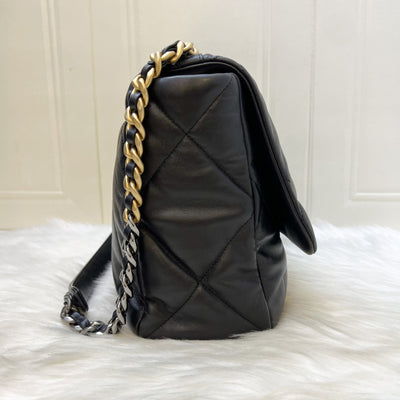 Chanel 19 Maxi Flap in Black Lambskin and 3-tone HW (Model: AS1162)