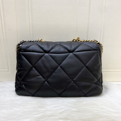 Chanel 19 Maxi Flap in Black Lambskin and 3-tone HW (Model: AS1162)