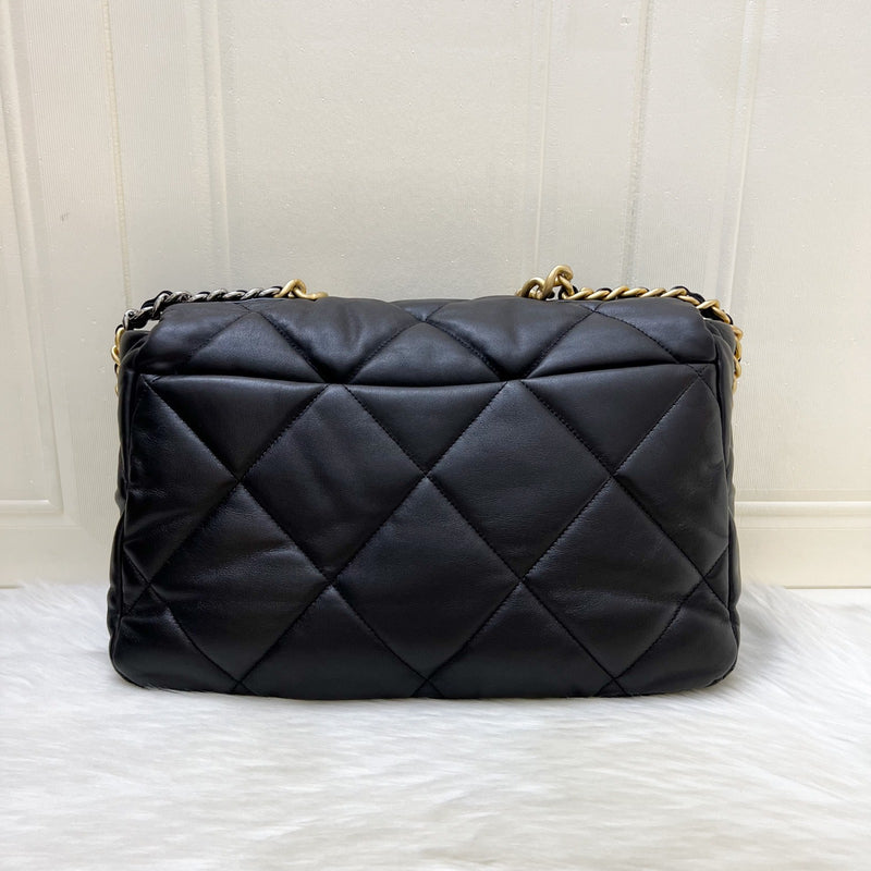 Chanel 19 Maxi Flap in Black Lambskin and 3-tone HW (Model: AS1162)