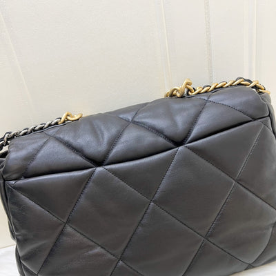 Chanel 19 Maxi Flap in Black Lambskin and 3-tone HW (Model: AS1162)