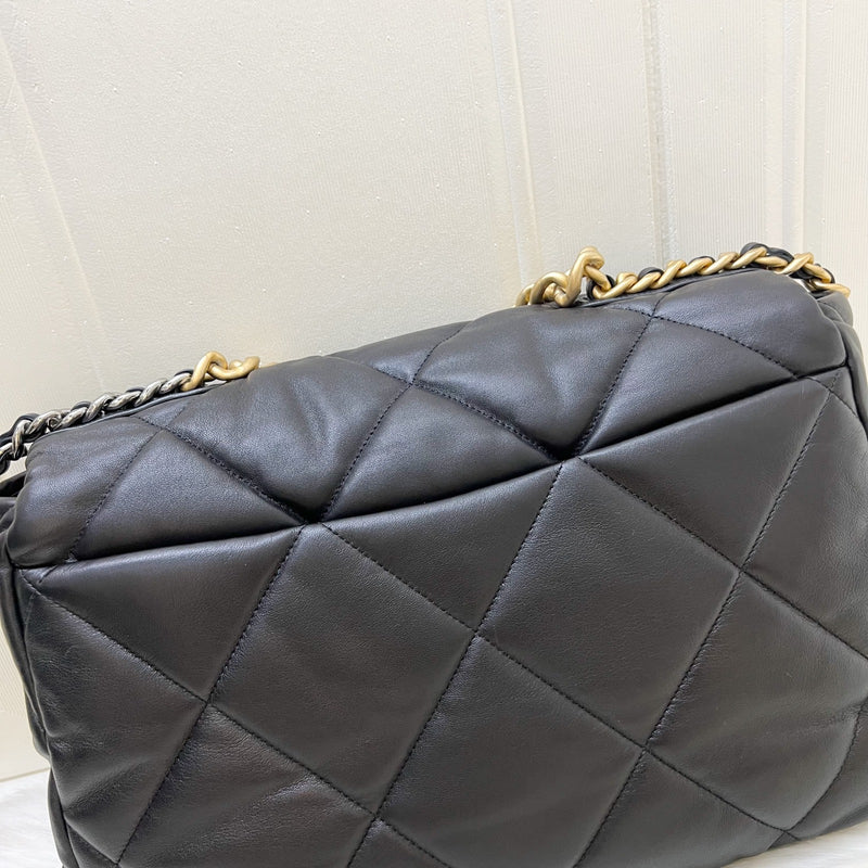 Chanel 19 Maxi Flap in Black Lambskin and 3-tone HW (Model: AS1162)