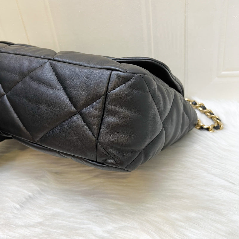 Chanel 19 Maxi Flap in Black Lambskin and 3-tone HW (Model: AS1162)