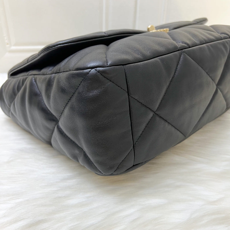 Chanel 19 Maxi Flap in Black Lambskin and 3-tone HW (Model: AS1162)