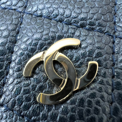Chanel Square Wallet on Chain WOC in Metallic Blue Caviar and LGHW (Model: A84310)