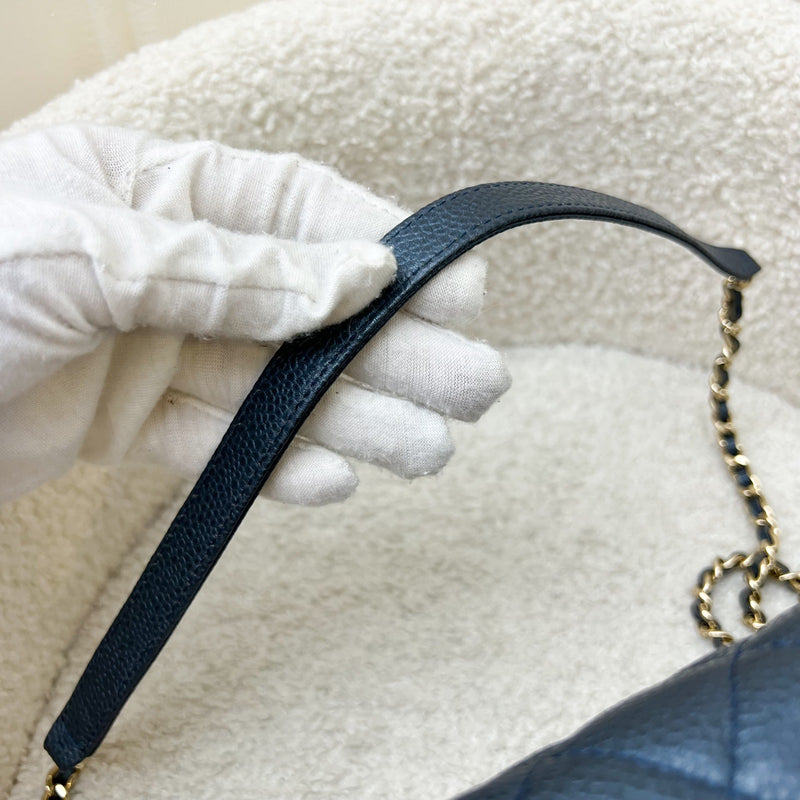 Chanel Square Wallet on Chain WOC in Metallic Blue Caviar and LGHW (Model: A84310)