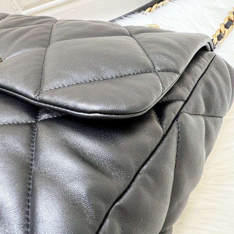 Chanel 19 Maxi Flap in Black Lambskin and 3-tone HW (Model: AS1162)