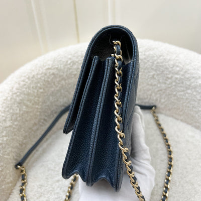 Chanel Square Wallet on Chain WOC in Metallic Blue Caviar and LGHW (Model: A84310)