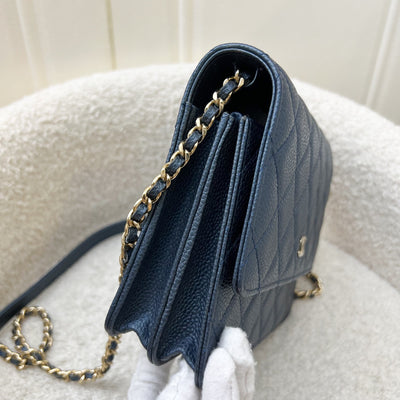 Chanel Square Wallet on Chain WOC in Metallic Blue Caviar and LGHW (Model: A84310)