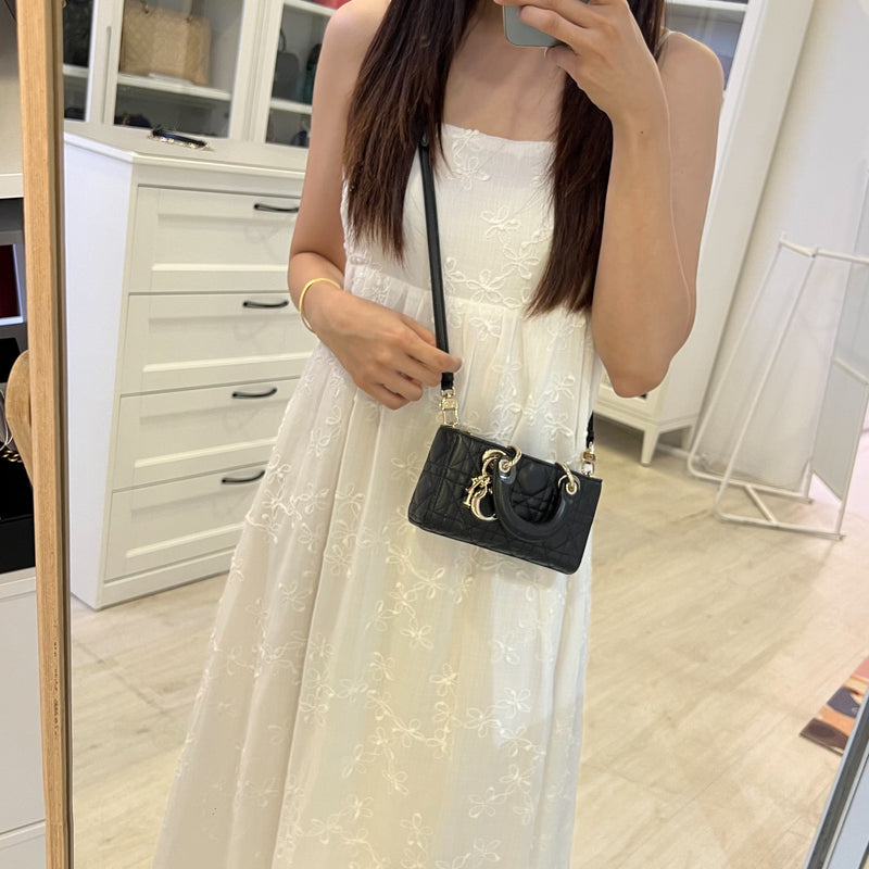 Dior Micro Lady D-Joy Bag in Black Cannage Lambskin and LGHW (Model: S0910ONGE)