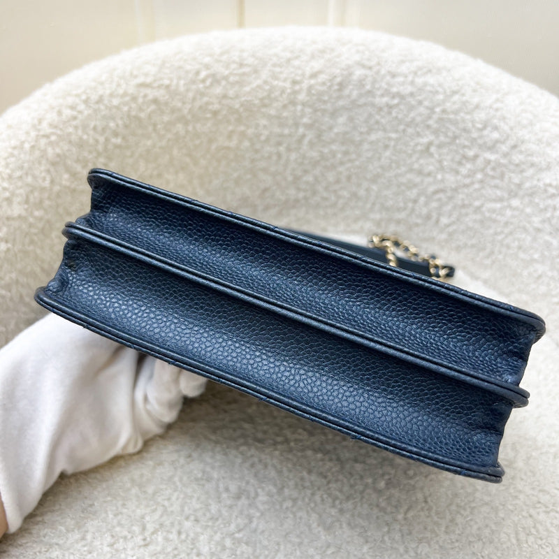 Chanel Square Wallet on Chain WOC in Metallic Blue Caviar and LGHW (Model: A84310)