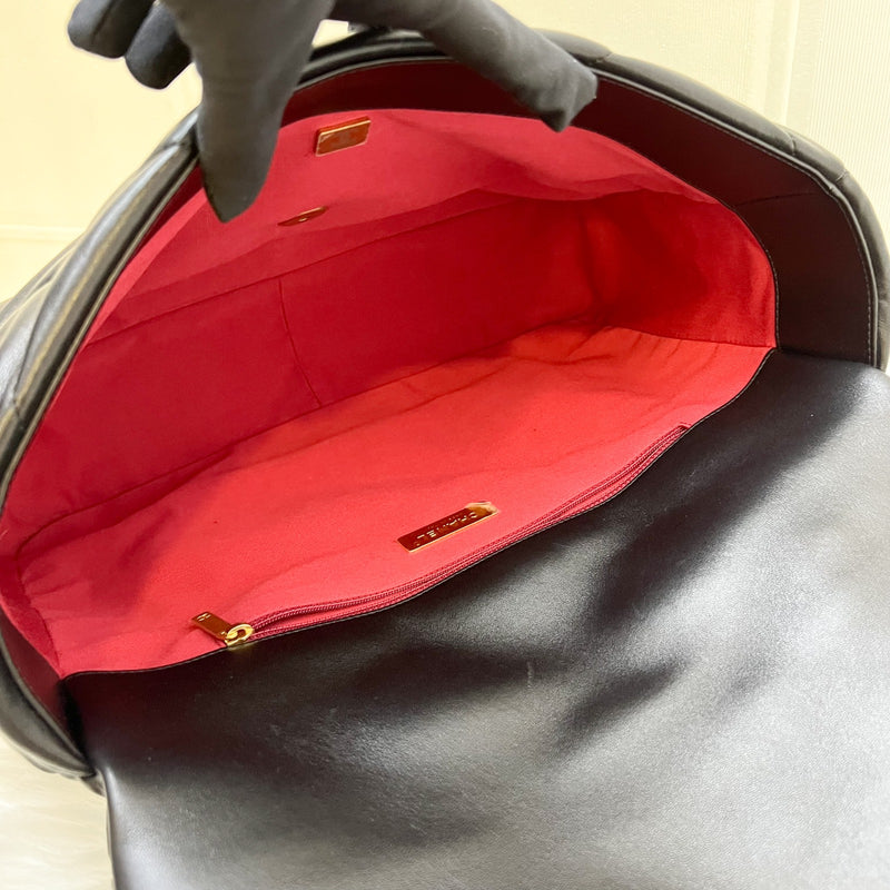 Chanel 19 Maxi Flap in Black Lambskin and 3-tone HW (Model: AS1162)