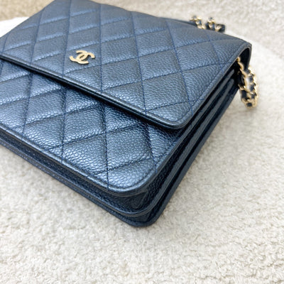 Chanel Square Wallet on Chain WOC in Metallic Blue Caviar and LGHW (Model: A84310)