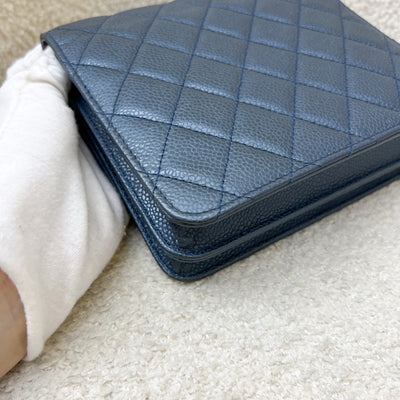 Chanel Square Wallet on Chain WOC in Metallic Blue Caviar and LGHW (Model: A84310)