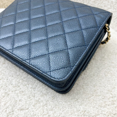 Chanel Square Wallet on Chain WOC in Metallic Blue Caviar and LGHW (Model: A84310)