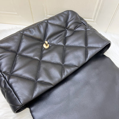 Chanel 19 Maxi Flap in Black Lambskin and 3-tone HW (Model: AS1162)