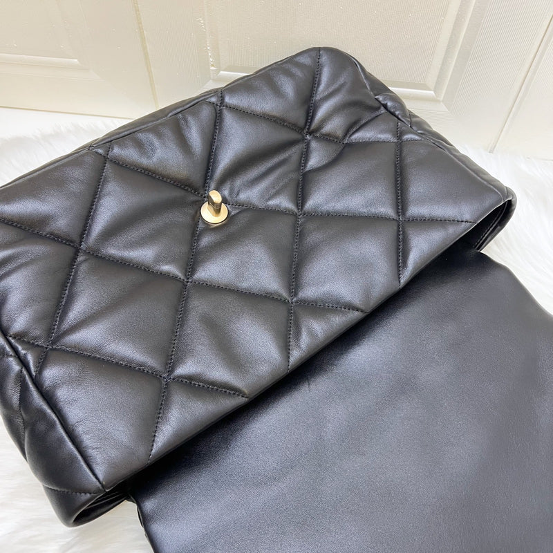 Chanel 19 Maxi Flap in Black Lambskin and 3-tone HW (Model: AS1162)