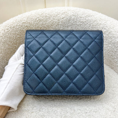 Chanel Square Wallet on Chain WOC in Metallic Blue Caviar and LGHW (Model: A84310)