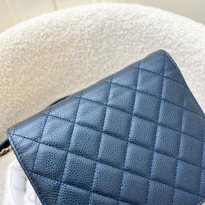 Chanel Square Wallet on Chain WOC in Metallic Blue Caviar and LGHW (Model: A84310)