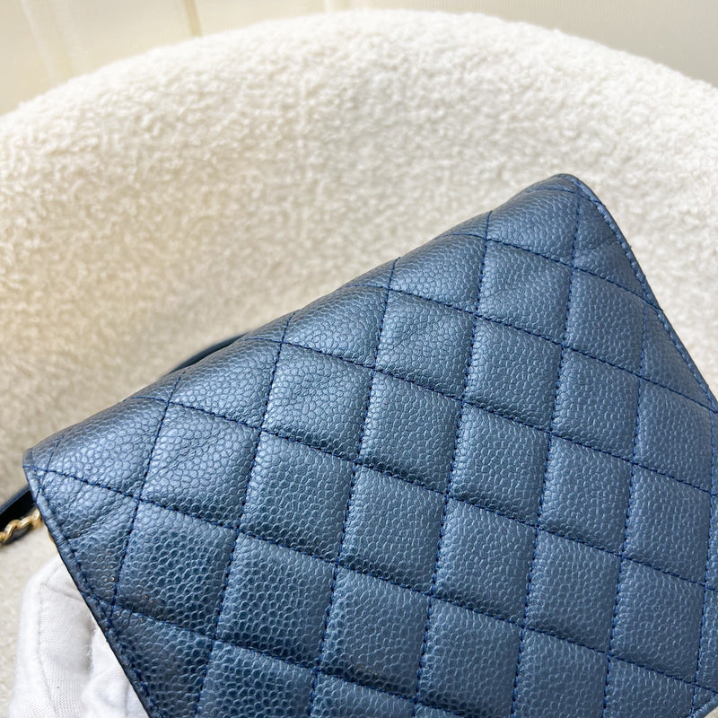 Chanel Square Wallet on Chain WOC in Metallic Blue Caviar and LGHW (Model: A84310)