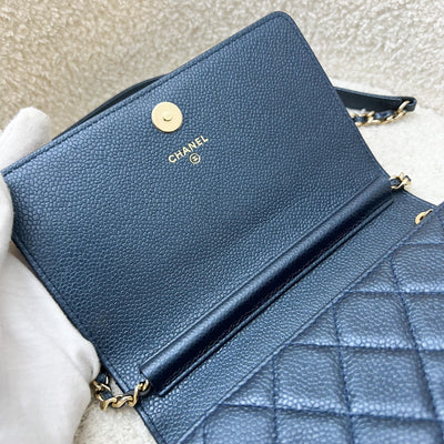 Chanel Square Wallet on Chain WOC in Metallic Blue Caviar and LGHW (Model: A84310)