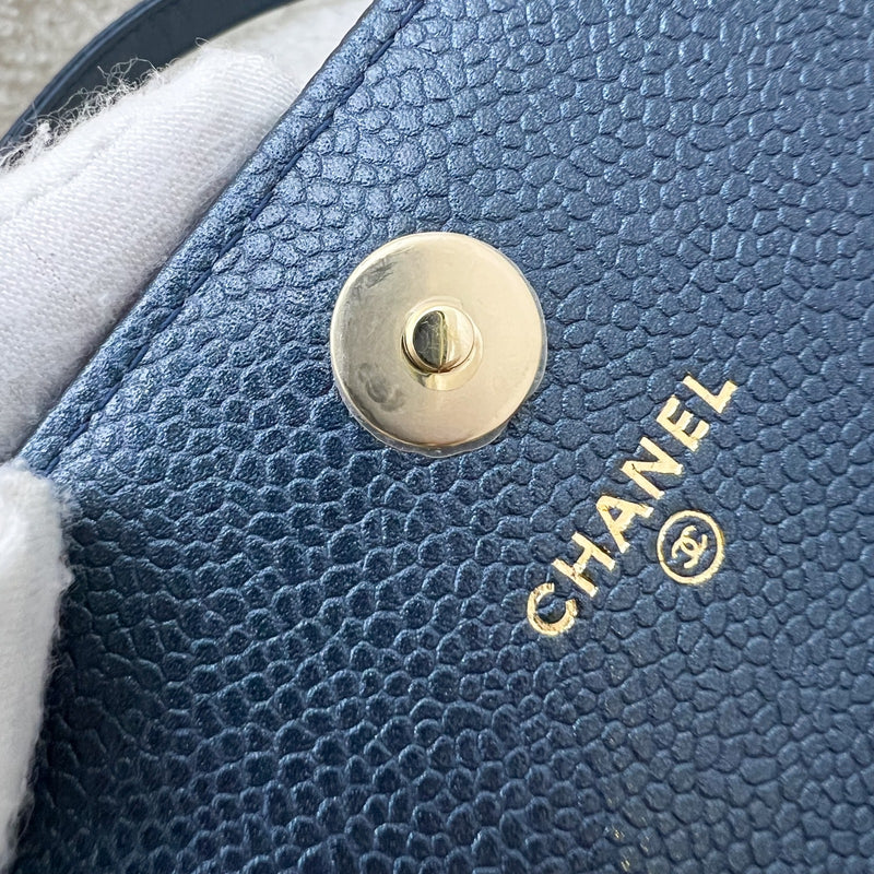 Chanel Square Wallet on Chain WOC in Metallic Blue Caviar and LGHW (Model: A84310)