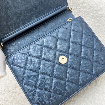 Chanel Square Wallet on Chain WOC in Metallic Blue Caviar and LGHW (Model: A84310)