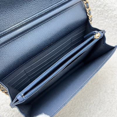 Chanel Square Wallet on Chain WOC in Metallic Blue Caviar and LGHW (Model: A84310)