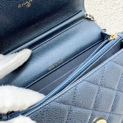 Chanel Square Wallet on Chain WOC in Metallic Blue Caviar and LGHW (Model: A84310)