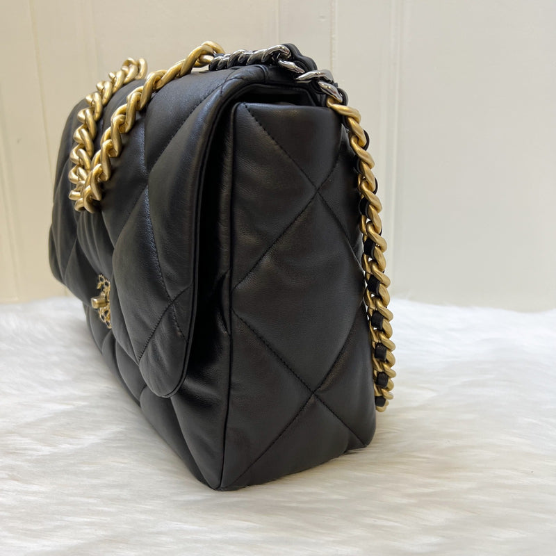 Chanel 19 Maxi Flap in Black Lambskin and 3-tone HW (Model: AS1162)