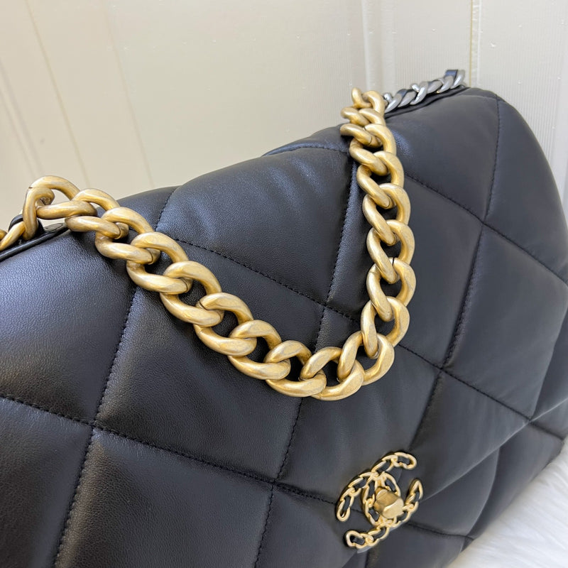 Chanel 19 Maxi Flap in Black Lambskin and 3-tone HW (Model: AS1162)