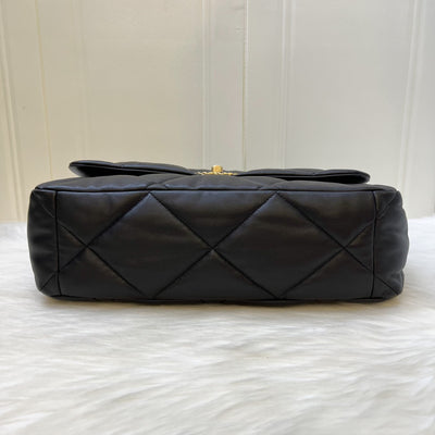 Chanel 19 Maxi Flap in Black Lambskin and 3-tone HW (Model: AS1162)