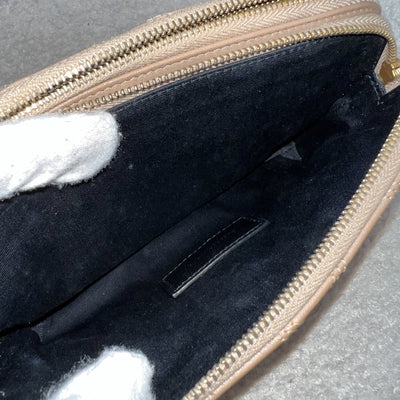 Saint Laurent YSL Mini Becky Double Zip Camera Bag in Beige Quilted Leather and AGHW