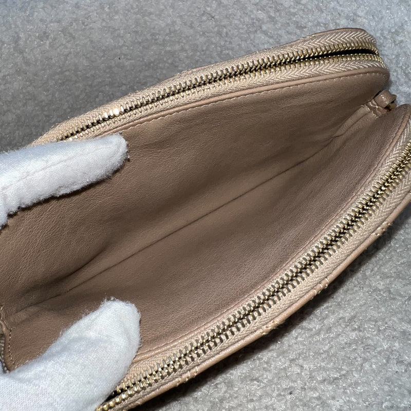 Saint Laurent YSL Mini Becky Double Zip Camera Bag in Beige Quilted Leather and AGHW