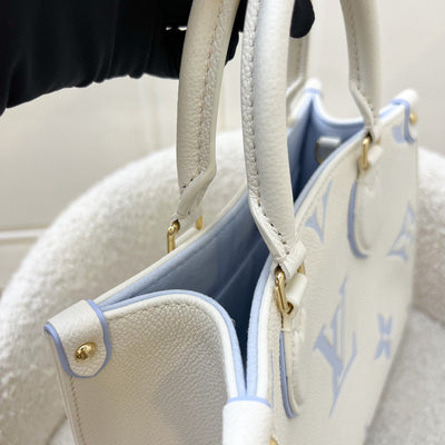 LV Milky Way Onthego PM Tote in Latte and Candy Blue Giant Monogram Empreinte Leather and GHW