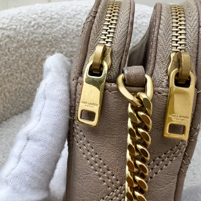 Saint Laurent YSL Mini Becky Double Zip Camera Bag in Beige Quilted Leather and AGHW
