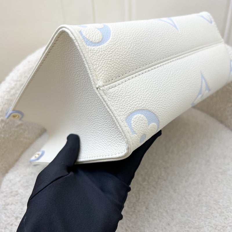 LV Milky Way Onthego PM Tote in Latte and Candy Blue Giant Monogram Empreinte Leather and GHW