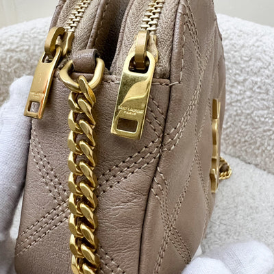 Saint Laurent YSL Mini Becky Double Zip Camera Bag in Beige Quilted Leather and AGHW