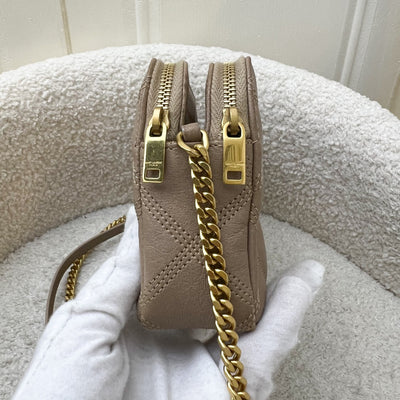 Saint Laurent YSL Mini Becky Double Zip Camera Bag in Beige Quilted Leather and AGHW