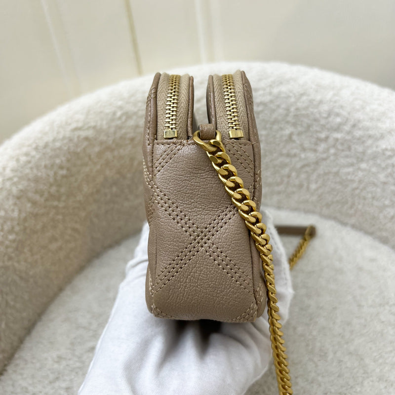 Saint Laurent YSL Mini Becky Double Zip Camera Bag in Beige Quilted Leather and AGHW
