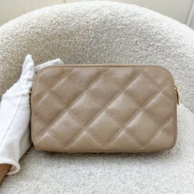 Saint Laurent YSL Mini Becky Double Zip Camera Bag in Beige Quilted Leather and AGHW