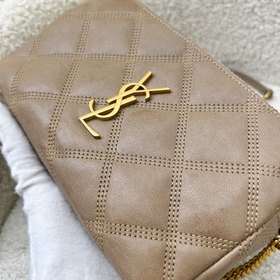Saint Laurent YSL Mini Becky Double Zip Camera Bag in Beige Quilted Leather and AGHW