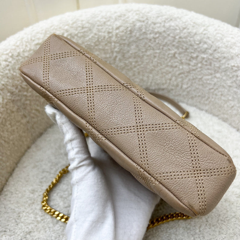 Saint Laurent YSL Mini Becky Double Zip Camera Bag in Beige Quilted Leather and AGHW