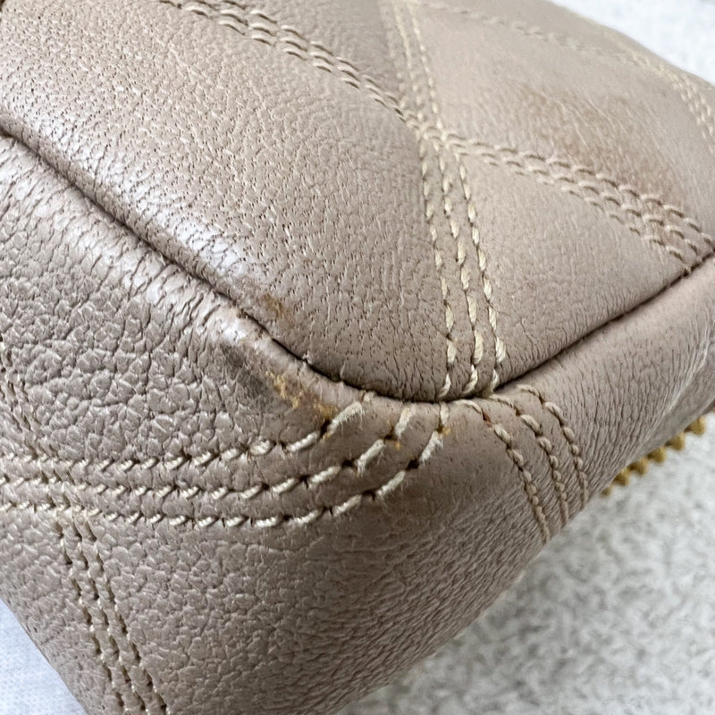 Saint Laurent YSL Mini Becky Double Zip Camera Bag in Beige Quilted Leather and AGHW