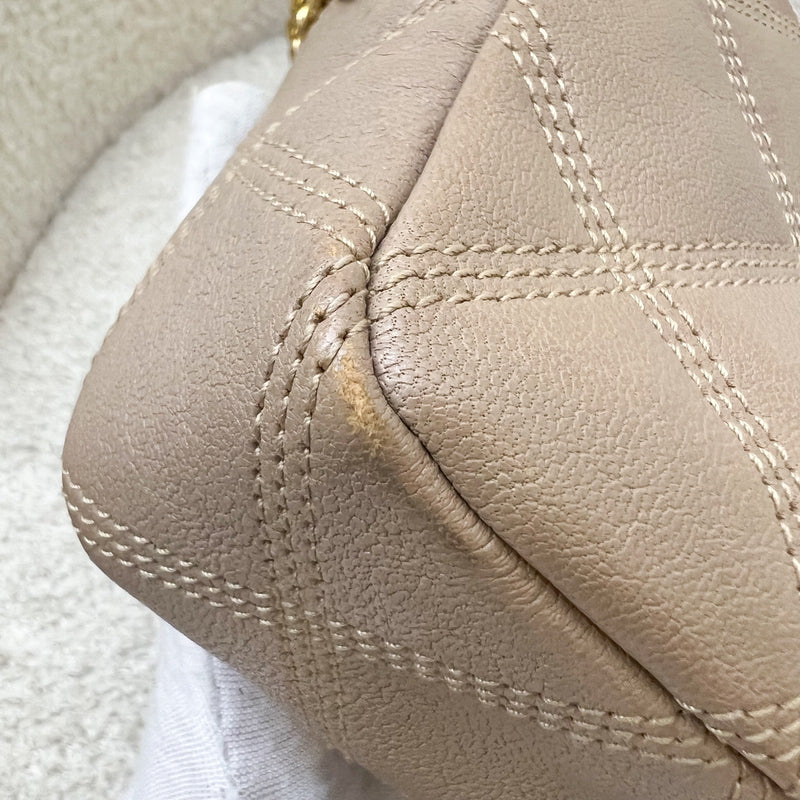 Saint Laurent YSL Mini Becky Double Zip Camera Bag in Beige Quilted Leather and AGHW