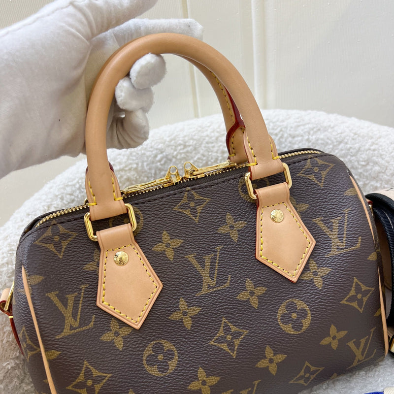 LV Speedy Bandouliere 20 in Monogram Canvas and Black Patterned Strap (Model: M46234)