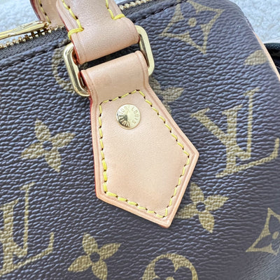 LV Speedy Bandouliere 20 in Monogram Canvas and Black Patterned Strap (Model: M46234)