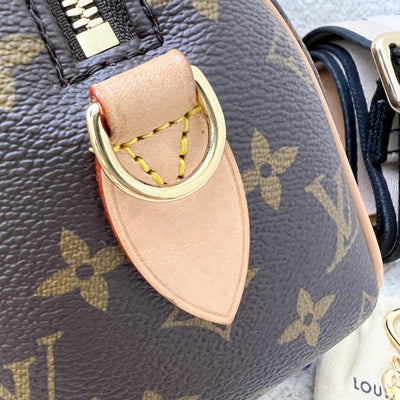 LV Speedy Bandouliere 20 in Monogram Canvas and Black Patterned Strap (Model: M46234)